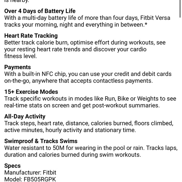 Fitbit Versa Heath & Fitness Smart Watch - Picture 5 of 15